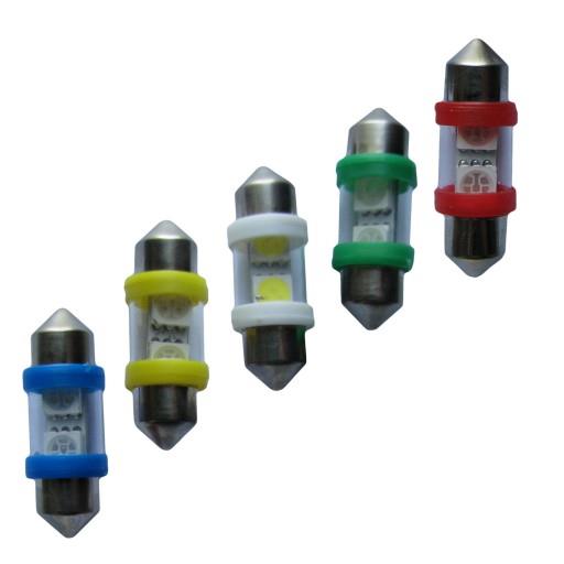 Автолампа салонная SV8.5 (C5W) - 12V 0.48W 2x5050 35мм красная