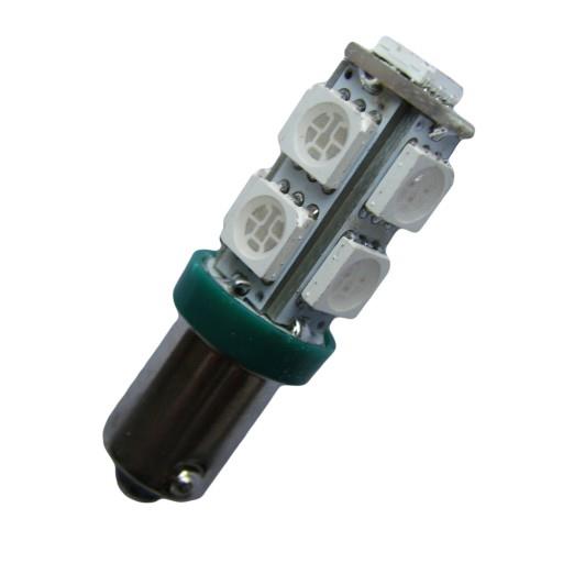Автолампа BA9S (T4W) - 12V 2.16W 9x5050 зеленая